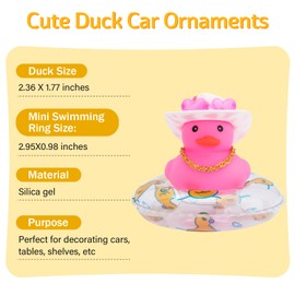 wonuu Accesorios de coche rosa, sombrero de vaquero de goma, decoración de salpicadero, patos de goma, accesorios de pato rosa, lindos accesorios de automóvil, patos de automóvil, patos para salpicadero, corazón blanco con rosa transparente