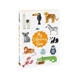Bic Japan Big BK-MYCOLOREBOX Drawing Set, Colored Pencils, Water-Based Pen, Coloring Book, Big Kids, Animal, Gift Box