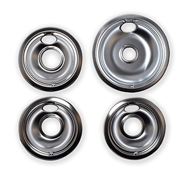 KITCHEN BASICS 101 Made in the USA Replacement Chrome Drip Pans for Whirlpool W10196405 W10278125 W10196406 - Includes an 8-Inch and 3 6-Inch Pans, 4 Pack