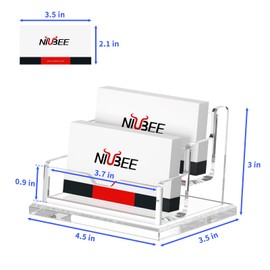 NIUBEE Clear Business Card Holder 2 Tier Acrylic Business Card Stand, 2 Slots Business Card Display for Desk Counter, 150 Card Capacity, 1 Pack