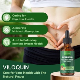 Viloquin Gut Cleanse Detox Liquid, Natural Herbal Intestinal Support with Oil of Oregano, Wormwood, Black Walnut, Clove, Garlic, 2 fl oz