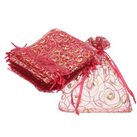 sourcing map Organza Bags, 100Pcs 3.9x4.7 Inch Candy Mesh Bag with Drawstring Jewelry Gift for Party Favor Pouch Christmas Wedding Festival Small Gift, Rose Red