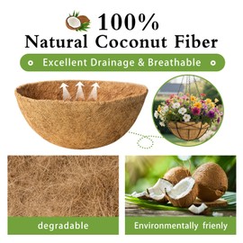 6 Pack 16 Inch Coco Liners for Hanging Baskets Coconut Husk Plant Liners 100% Natural Round Coco Coir Liner for Hanging Basket Flowers