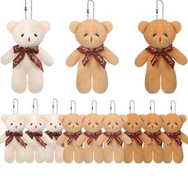 ADORNEST 12 PCS Mini Teddy Bears Bulk Bag Charms Tiny Small 4.7 Inch Brown Graduation Bears Keychain for DIY Teddy Keychain Birthday Christmas Party Favor