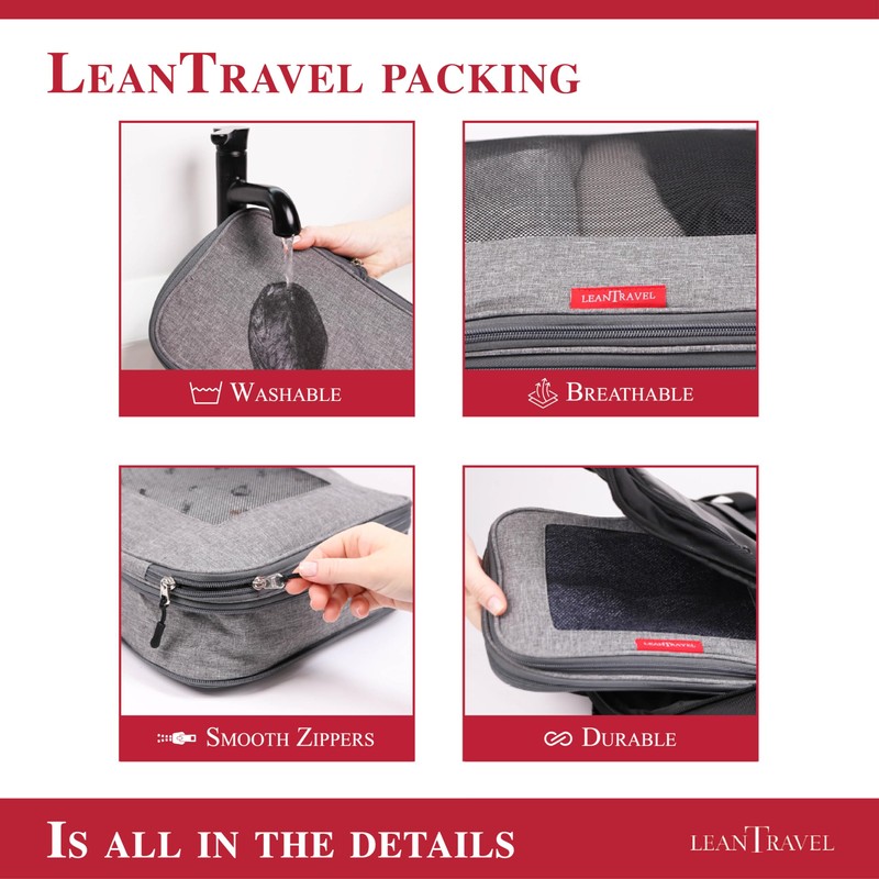 LeanTravel Premium Compression Packing Cubes for Travel - Suitcase Organizer