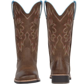 SheSole Wide Width Cowboy Boots for Women Square Toe Cowgirl Boots Wide Calf Brown US 8