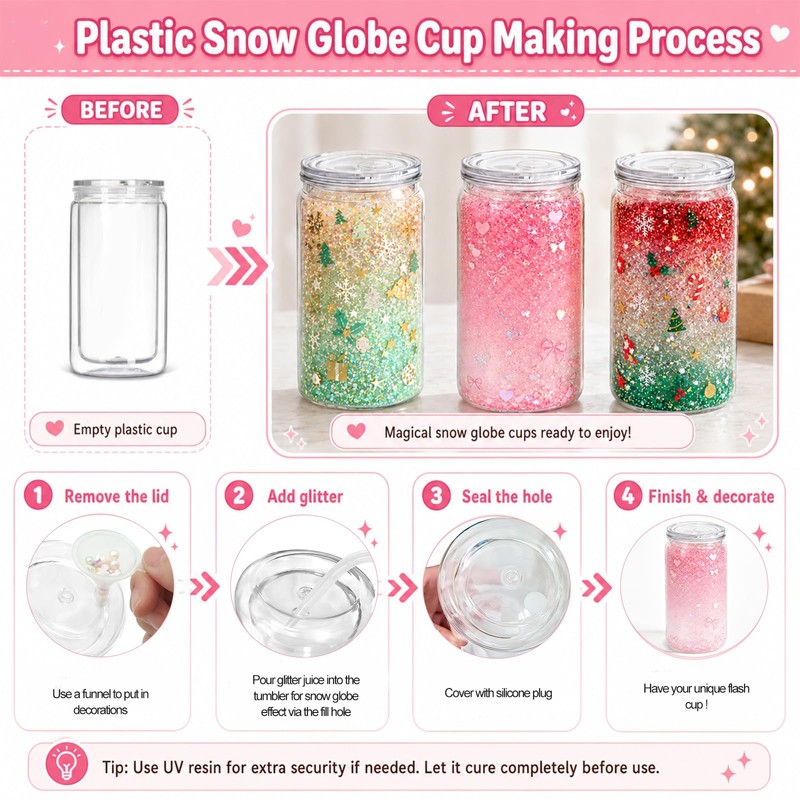 YOUKE OLA 20 Pack Acrylic Snowglobe Tumbler Pre-Drilled Double Wall