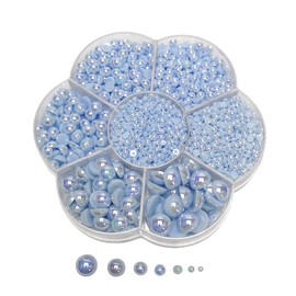 Chenkou Craft 3000PCS 1 Box Blue Round Flatback Imitation Half Pearls Bead Loose Beads Gem (Blue Half Ball)