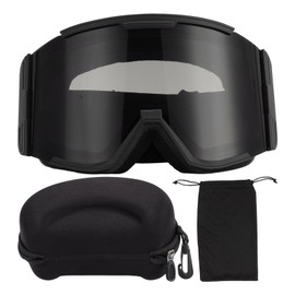 Adult Ski Goggles Double Layer Anti Fog Large Field Cylindrical Snow Goggles Windproof Climbing Glasses Black Frame Grey Lens