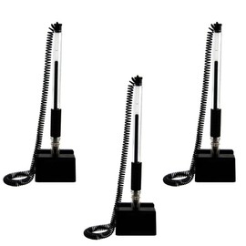 NUOBESTY 3pcs Secure Counter Pens with Adhesive Chain Desktop Gel Ink Pen Security Pen Holder Stand Type Spring Joint Pen for Reception Desk