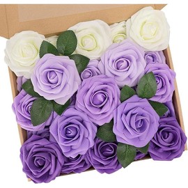 Artificial Fall Flowers, Fake Flowers Burnt Orange Roses for DIY Wedding Bridal Bouquets Centerpieces Bridal Shower Party Home Flower Arrangement Decorations, 25Pcs - Color: Series Purple, Size: 25pcs