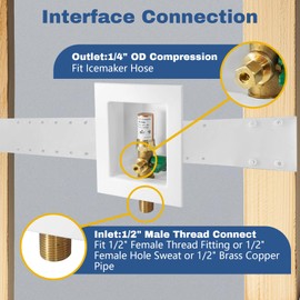 1-PACK GUOFIS Icemaker Outlet Box with 1/2" MIP Sweat Inlet Connect, Ice Maker Box with Pre-installed 1/4-Turn Ball Valve(Copper Hammer Arrestor)(IM006)