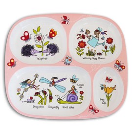 Tyrrell Katz Toddler Divider Plate with 4 Sections and Secret Garden Design - Dishwasher Safe Melamine Kids Compartment Tray - 24 x 21 x 2 cm