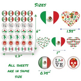 Joyful Artistry Mexico Stickers, 230 Mexican Flag Stickers with Mexico Flag and Fiesta Elements, Bandera de Mexico, Mexican Party Favors, Decorations, and Classroom Decorations