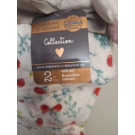 Blankets & Beyond 2 Pc Set Apple  Print Baby Security Blanket Bunny Rabbit Plush