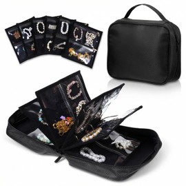 Waterproof Anti-Tarnish Travel Jewelry Organizer Case with Multiple Clear Zipper Pockets, Large Capacity Foldable Jewelry Box with 36 Compartments, Ring Binder Style Storage Bag for Rings, Necklace