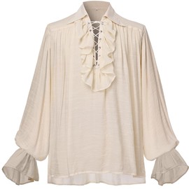 GRACEART Men Pirate Shirt Women Vampire Renaissance Shirts Victorian Ruffled Medieval Costume Cotton Linen Shirt
