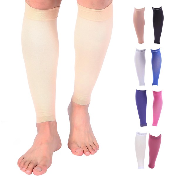 Doc Miller Calf Compression Sleeve 1 Pair 15-20 mmHg Firm Support Graduated for Sports Running Recovery Shin Splints Varicose Veins (Pale Skin, Large)