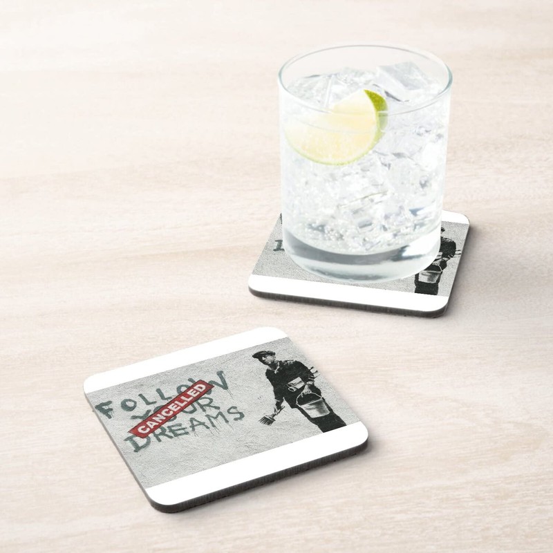 Banksy Follow Your Dreams Cancelled Street Art Graffiti Cork Coaster