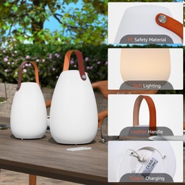uuffoo 2 Pack Portable Outdoor Table Lamp - Dimmable Rechargeable Night Lights w/ Remote and 7 RGB Colors, IP44 Water-Resistant Hanging Lantern for Patio, Tent, Bedroom, Garden, Emergency