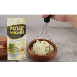 PALVIHOME Potato Masher with Non Slip Heat Resistance Handle and Large Round Press Plate for Vegetable Fruits and Baby Food Sturdy & Easy to Use for Cooking and Kitchen Gadget