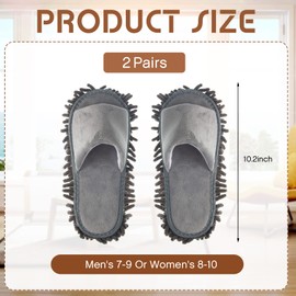 2 Pairs Microfiber Cleaning Mop Slippers for Floor Cleaning House Mop Shoes Men and Women Washable Unisex Dusting Slippers Dirt Cleaning Tool Supplies (Gray, Medium)