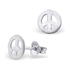 Peace Sign Stud Earrings 925 Sterling Silver