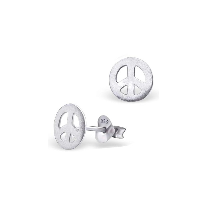 Peace Sign Stud Earrings 925 Sterling Silver
