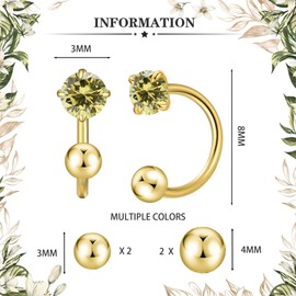 3mm Huggie Hoop Birthstone Earrings for Women Girl Hypoallergenic Minimalist Tiny Stud Earrings Boho Colored Screw Cartilage Earring Open Hoop Huggie Earrings (10.Oct-Tourmaline, Gold)