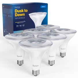 Sunco 6 Pack Outdoor LED Flood Light, Waterproof PAR38 Dusk to Dawn Bulb, 1250 LM, 120W Equivalent 15W, Exterior, Wet-Rated, 6000K Daylight Deluxe, E26 Base, UL