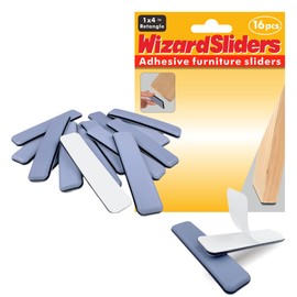 WIZARD SLIDERS 16 PCS PTFE(Teflon) 1" x4" Rectangle Furniture Glides Sliders, Furniture Sliders for Carpeted & Hardwood Floors, Rectangle Self-Adhesive Floor Protector Pads,Furniture Feet Protectors