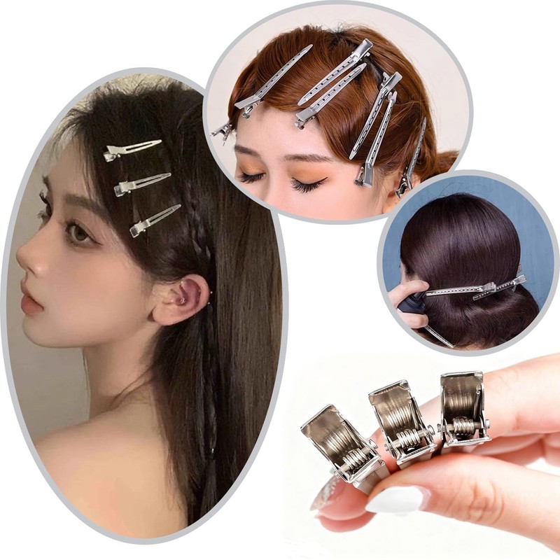 HUIKKJP 12pcs Professional Strong Hair Clips No Trace Stainless Silver