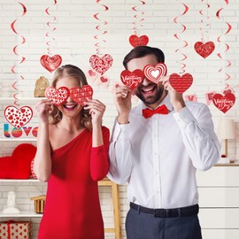 Heyigrow Red Heart Decorations Hanging Ornaments Romantic Valentine's Day 12 Pcs Spiral Decor Set for Wedding Home Kitchen Bedroom Birthday Party (Spirl Heart 12pcs)