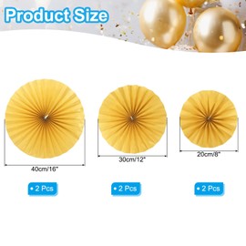 PATIKIL 8"/12"/16" Paper Fans Hanging Decoration, 6 in 1 Set Round Honeycomb Fans with Pearl for Birthday Wedding Graduation Events Party, Gold