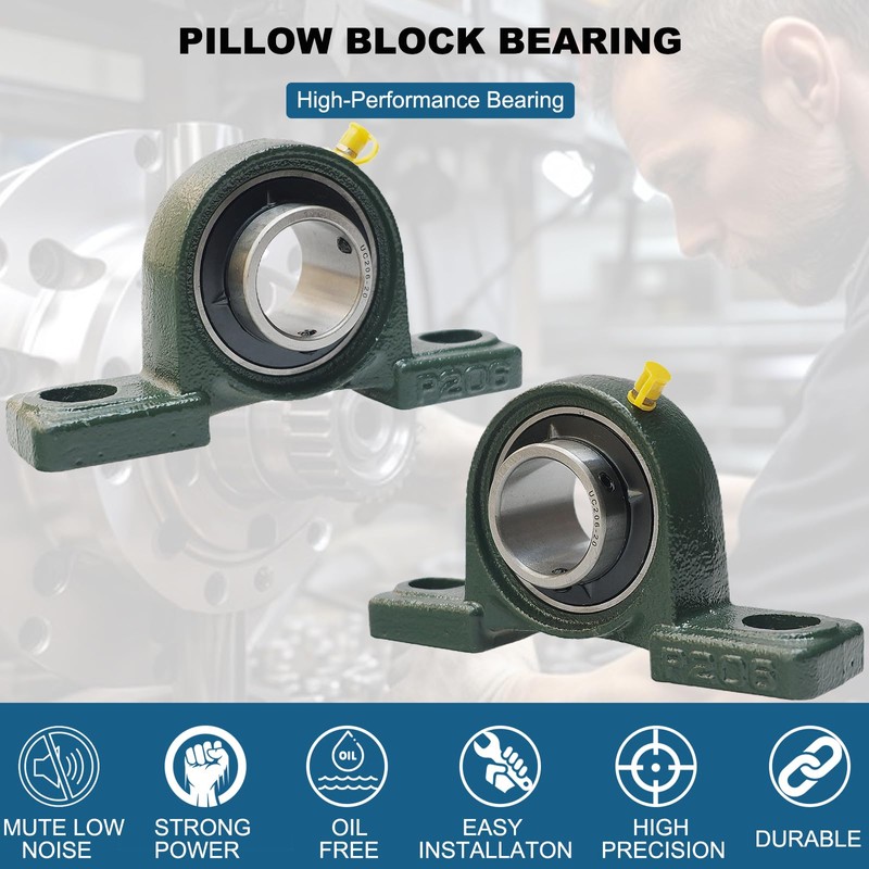4 Pack UCP206-20 Pillow Block Mounted Ball Bearing - 1-1/4"