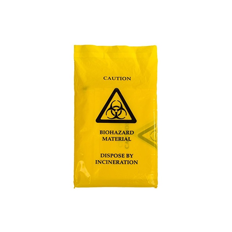 100x Yellow Biohazard Bags - 35cm x 20cm - Self