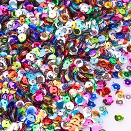 Blausky 6000 pieces (approx. 10 g) loose sequins for crafts, sequins made of PVC with holes, round embroidered sequins, 6 mm glitter sequins for sewing, sticking, threading, DIY crafts, coffee