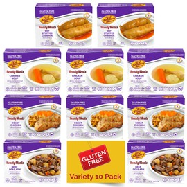 KJ Poultry KJ Poultry Kosher for Passover Gluten Free Meals, Matzo Ball Chicken Soup + Beef Goulash + Roast Chicken + Stuffed Cabbage (10 Pack Variety) Prepared Entree Fully Cooked, Shelf Stable Microwave Dinner