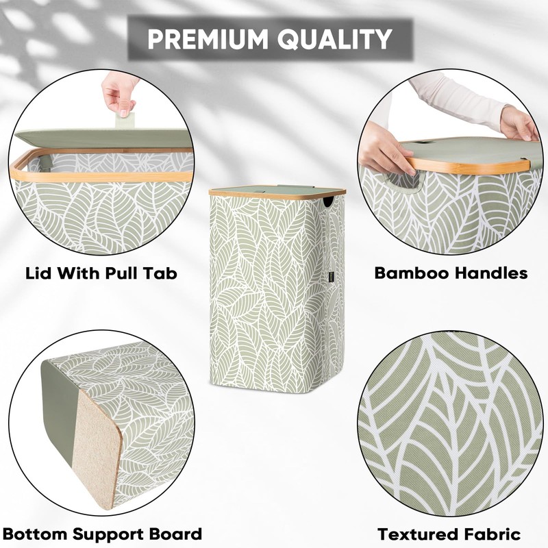 BALEINE Laundry Hamper with Lid, Tall Laundry Baskets with Bamboo