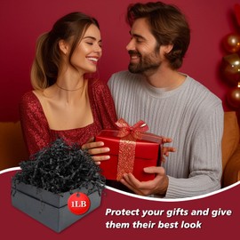 Tisspoms 1LB Crinkle Cut Paper Shred Filler, Paper Shreds for Basket Fillers, Birthday, Gift Wrapping, Anniversary, New Years, Valentine's Easter Gift Decor Party Filler (Black)