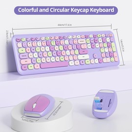 iTastatur Typewriter Wireless Keyboard and Mouse Combo,2.4G Office 104 Keys Full Size Retro Punk Keyboard,Cute Purple Silent Keyboard with Round Keycaps for Laptop PC Desktops (Purple Mix)