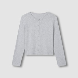 JAJU [JAJU] Her Pointelle Long Sleeve Lounge Cardigan_Melange Grey