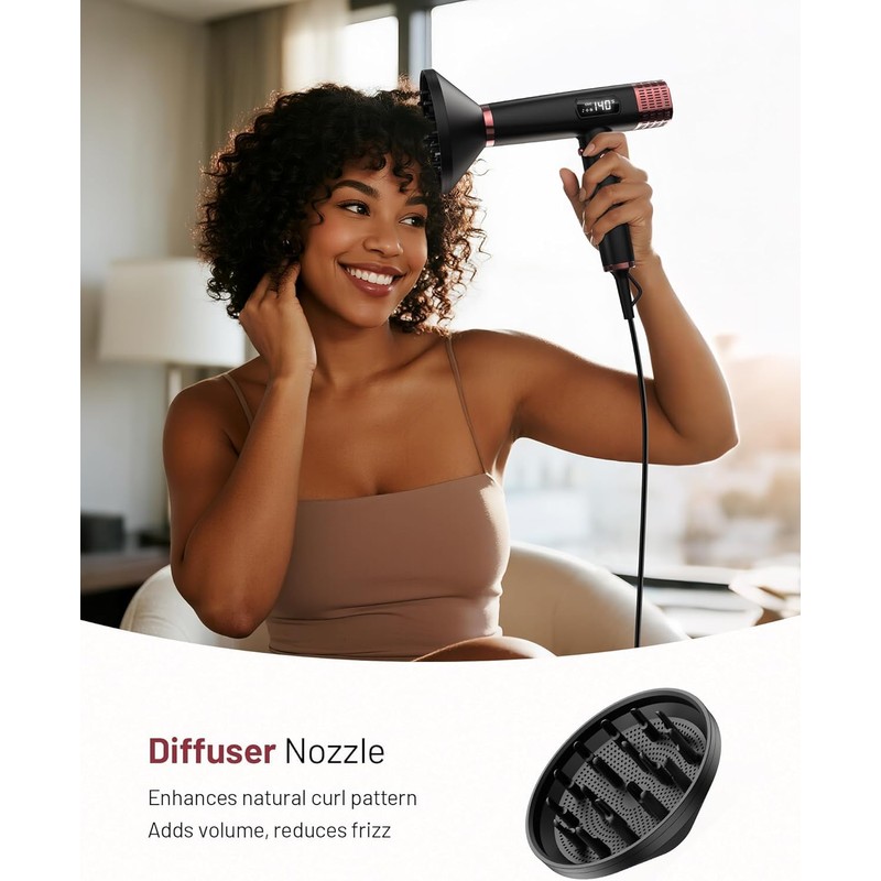 Dual Voltage Travel Hair Dryer with Diffuser, 1875W Ionic,Black