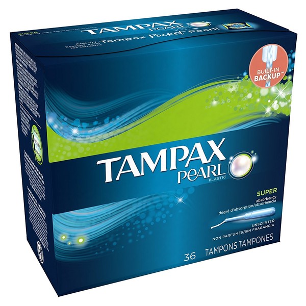 Tampax Pearl Plastic, Super Plus Absorbency, Unscented Tampons, 36 Count