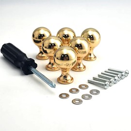 CYILIUEN Round Cabinet Knobs Aluminum Alloy Drawer Knob with Screws Gasket and Screwdriver for Wardrobes, Kitchen, Furniture(6 Pcs) Bright Gold