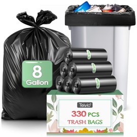 Medium Black Trash Bags 8 Gallon 330 Counts Strong Garbage Bags by Teivio,Waste Basket Trash Bags,Bathroom Trash Can Bin Liners, Plastic Bags for home office kitchen