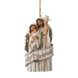Enesco Jim Shore Heartwood Creek White Woodland Holy Family Joy to The World Hanging Ornament, 4.5 Inch, Multicolor