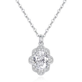 Jaransheti Moissanite Retro Pattern Pendant Necklace For Women 1.5ct Oval Cut Moissanite Pendant Necklace For Women 18k White Glod 925 Sterling Silver Necklace 20 Inches Chain Necklace Jewelry Gift