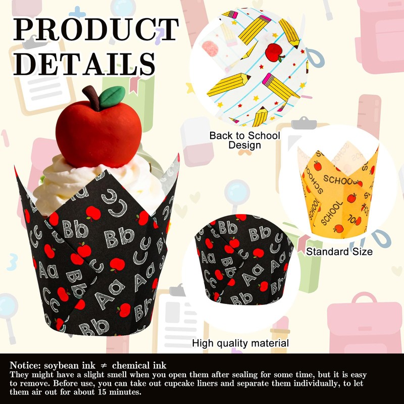 Whaline 180Pcs Back to School Tulip Cupcake Liners Muffin Baking