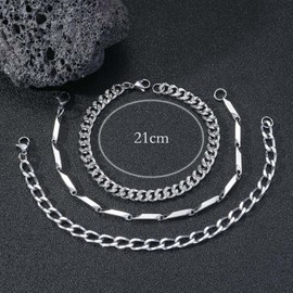 Silver Bracelet for Men Silver Chain Bracelet Cuban Link Bracelet Layered Silver Bracelets Mens Silver Bracelet Paperclip Bracelet Trendy Jewelry for Men Friends Dad Husband Boyfriend
